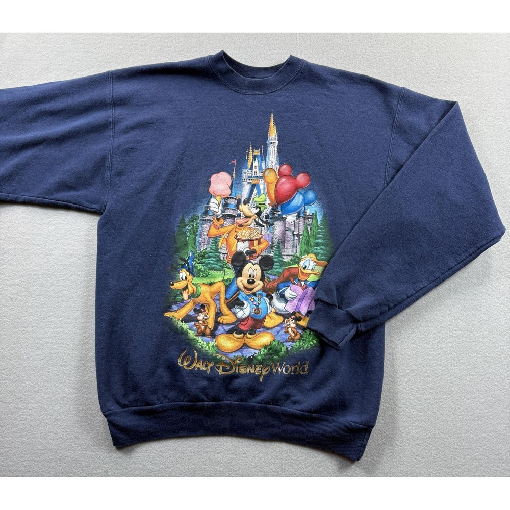 Disney Hanes Sweatshirt Mens Medium Blue Walt Disney World Mickey Mouse Goofy